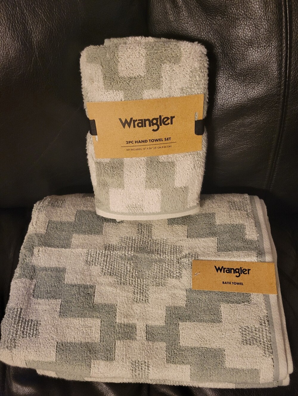 Wrangler 2 Bath Towel And 2 Hand Towel Set Saddle Diamonds green New With Tags